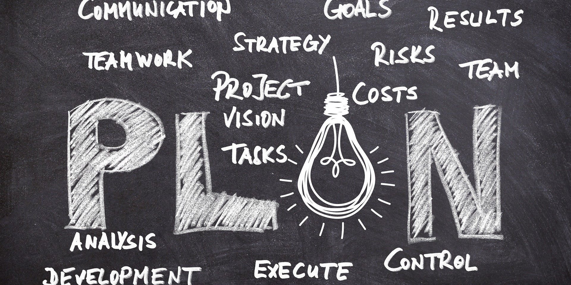 Creating a business plan on chalkboard