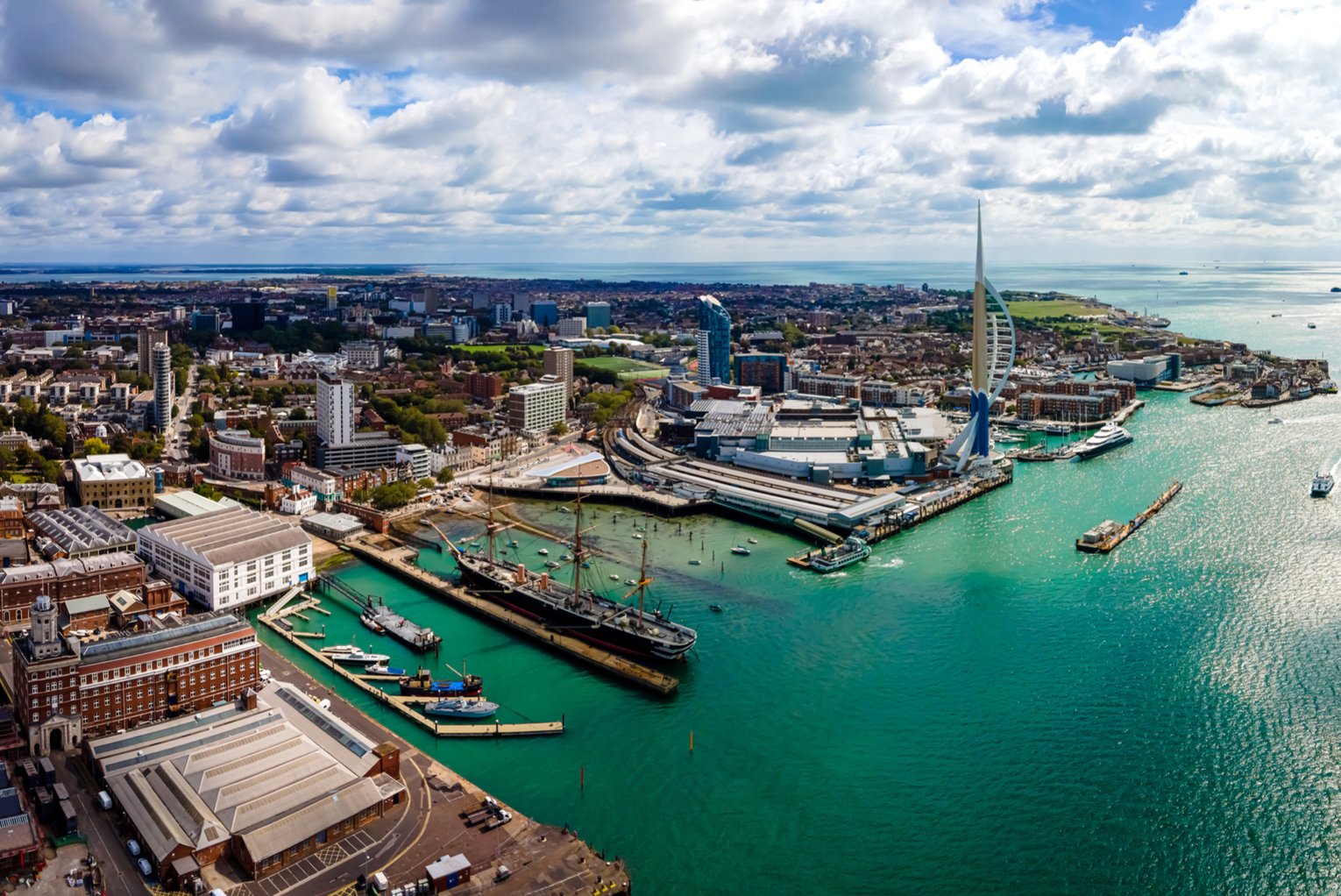The harbour at Portsmouth showing boats in the water
